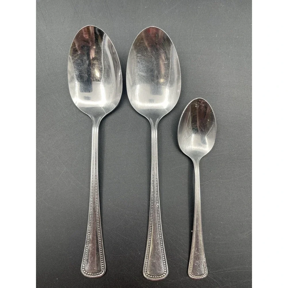 1881 Rogers Oneida Patrician Stainless Flatware Lot 2 Serving Spoons 1 Teaspoon